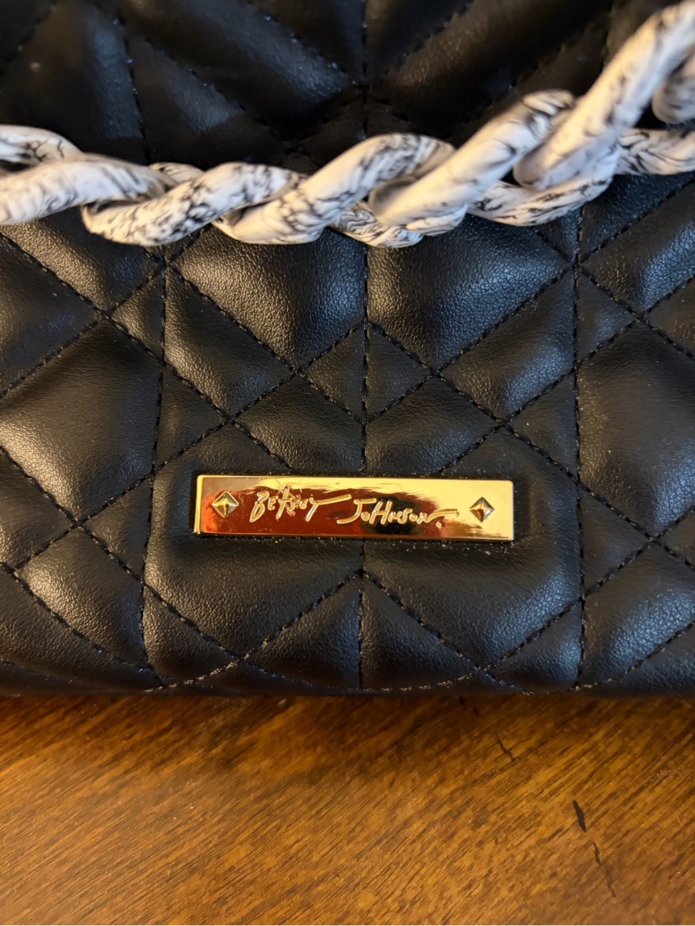 Betsey Johnson Black Quilted Chain Tote Bag - Picture 3 of 8